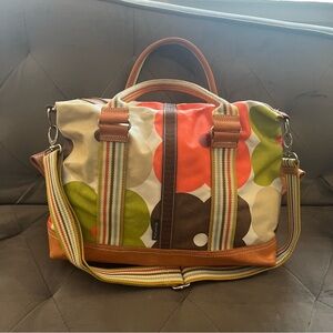 Orla Kiely Giant Stem Weekender Tote – Leather Trim, Retro Print, Rare Colorway
